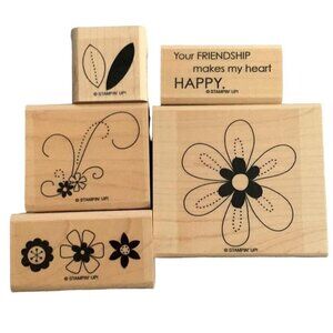 Stampin Up! Friendship Blooms Rubber Stamp Set Wood-Mounted Floral & Sentiment